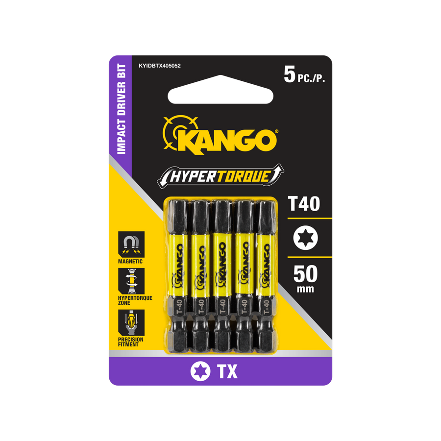 Kango 50mm TX40 HyperTorque Impact Driver Bit 5 Pack - High Torque - Magnetic Tip - SuperSaverAU - view 1