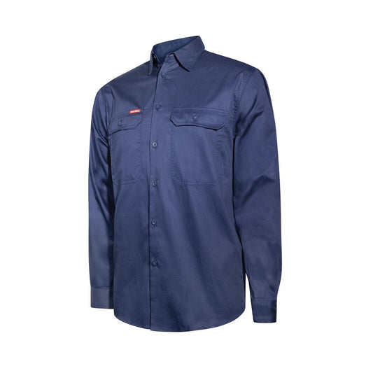 Hard Yakka Navy Core Lightweight Vented Long Sleeve Shirt Size L - Breathable Cotton - 2 Chest Pockets