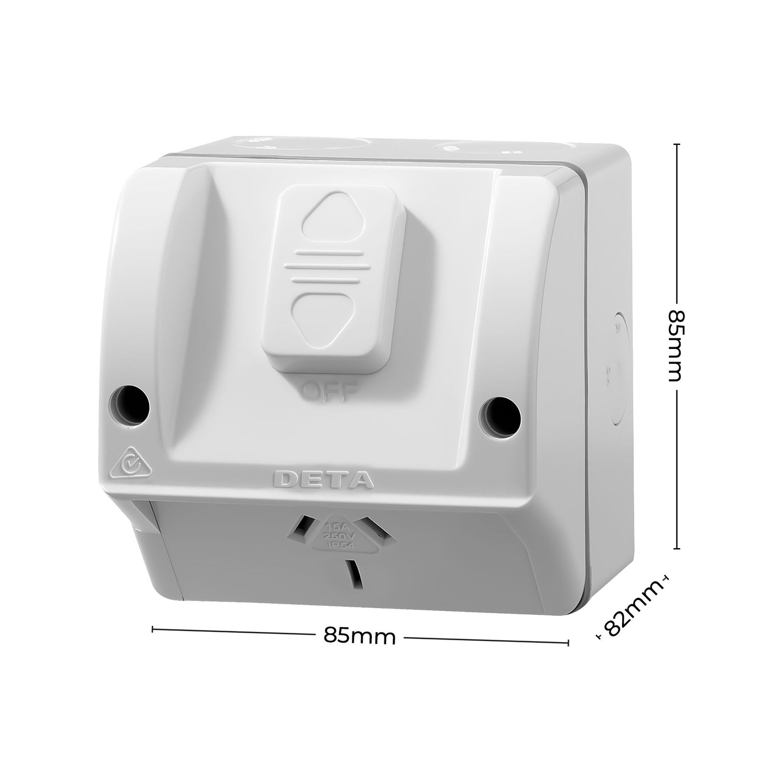 DETA Single Outlet Outdoor Powerpoint, 250V 15A, White Polycarbonate, IP54