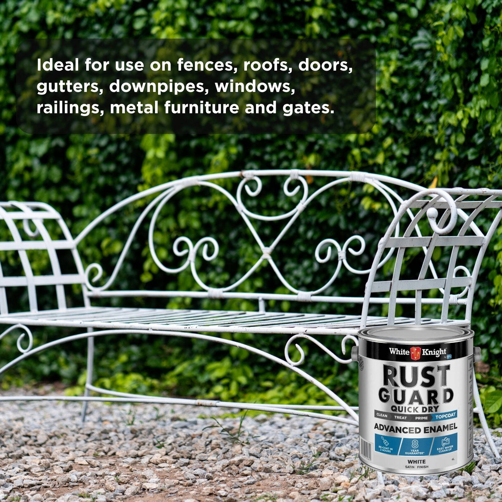 White Knight Rust Guard 4L White Satin Quick Dry Advanced Enamel Paint