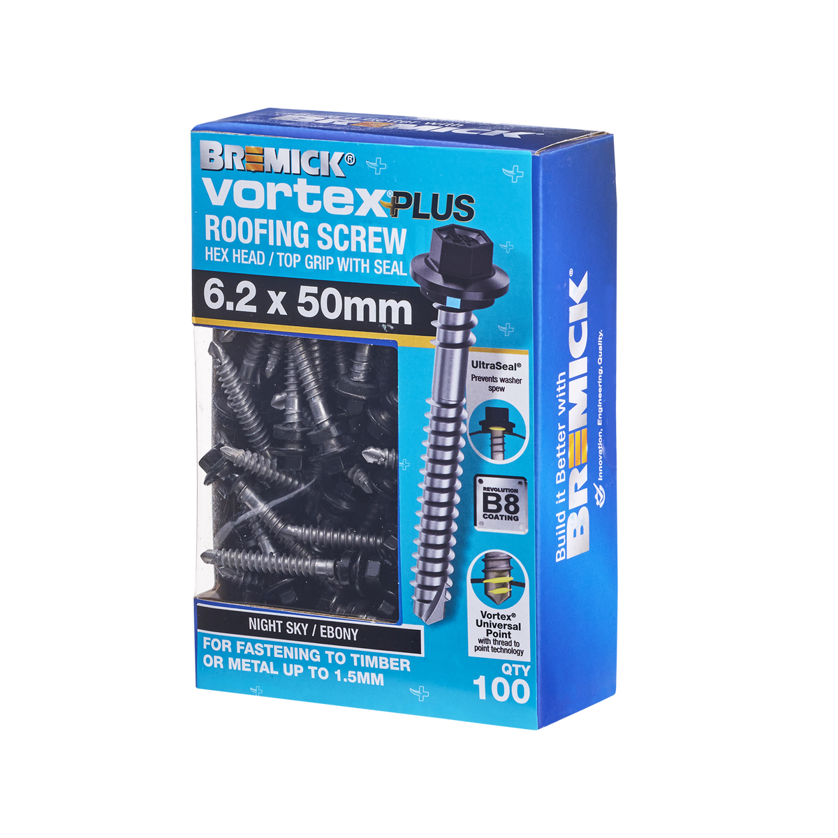 Bremick Vortex Plus Roofing Screw 6.2 x 50mm Hex - Box of 100 - Watertight - SuperSaverAU - view 1