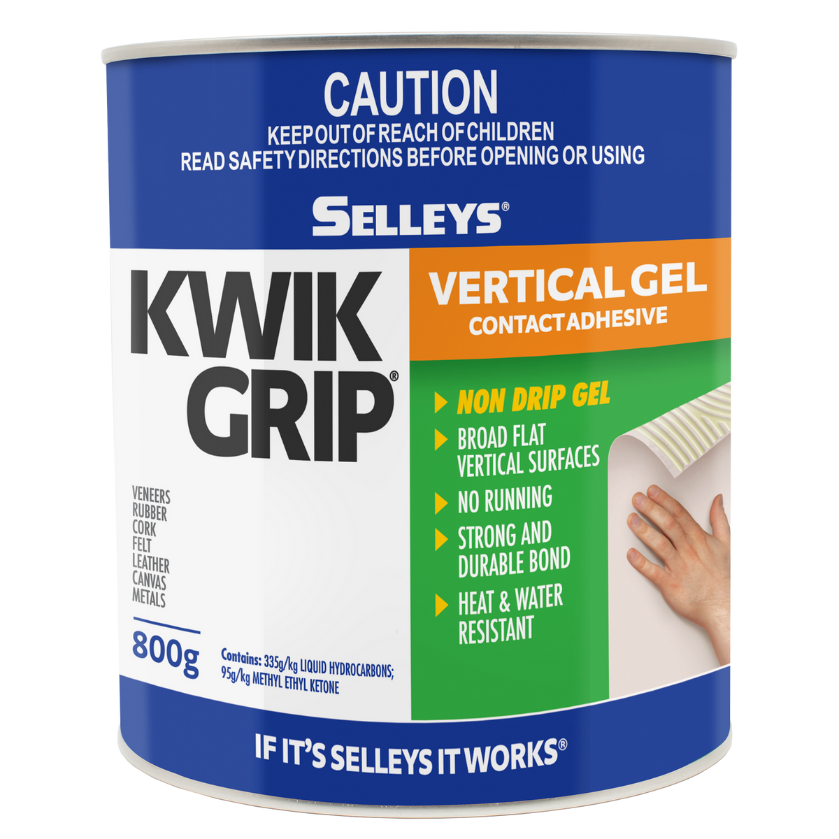 Selleys 800g Kwik Grip Vertical Gel Contact Adhesive - Solvent-Based, Non-Run