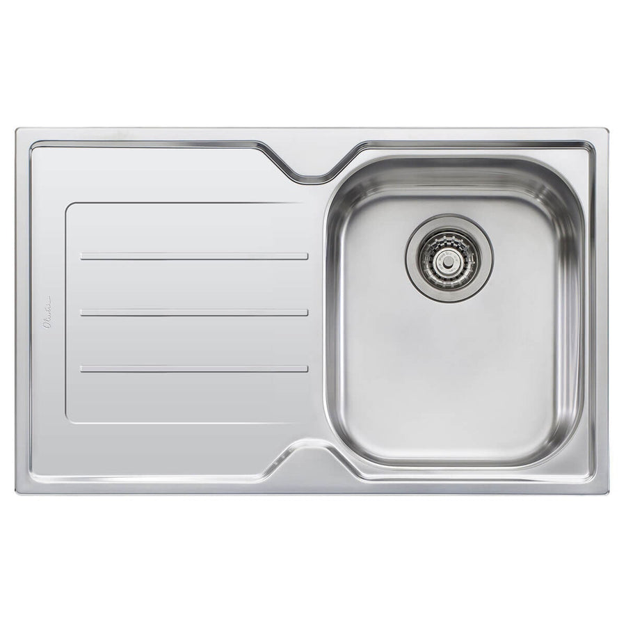 Oliveri Flinders Single Bowl Topmount Sink - Left Hand Drainer, No Taphole, 21L Bowl - FL122-NTH