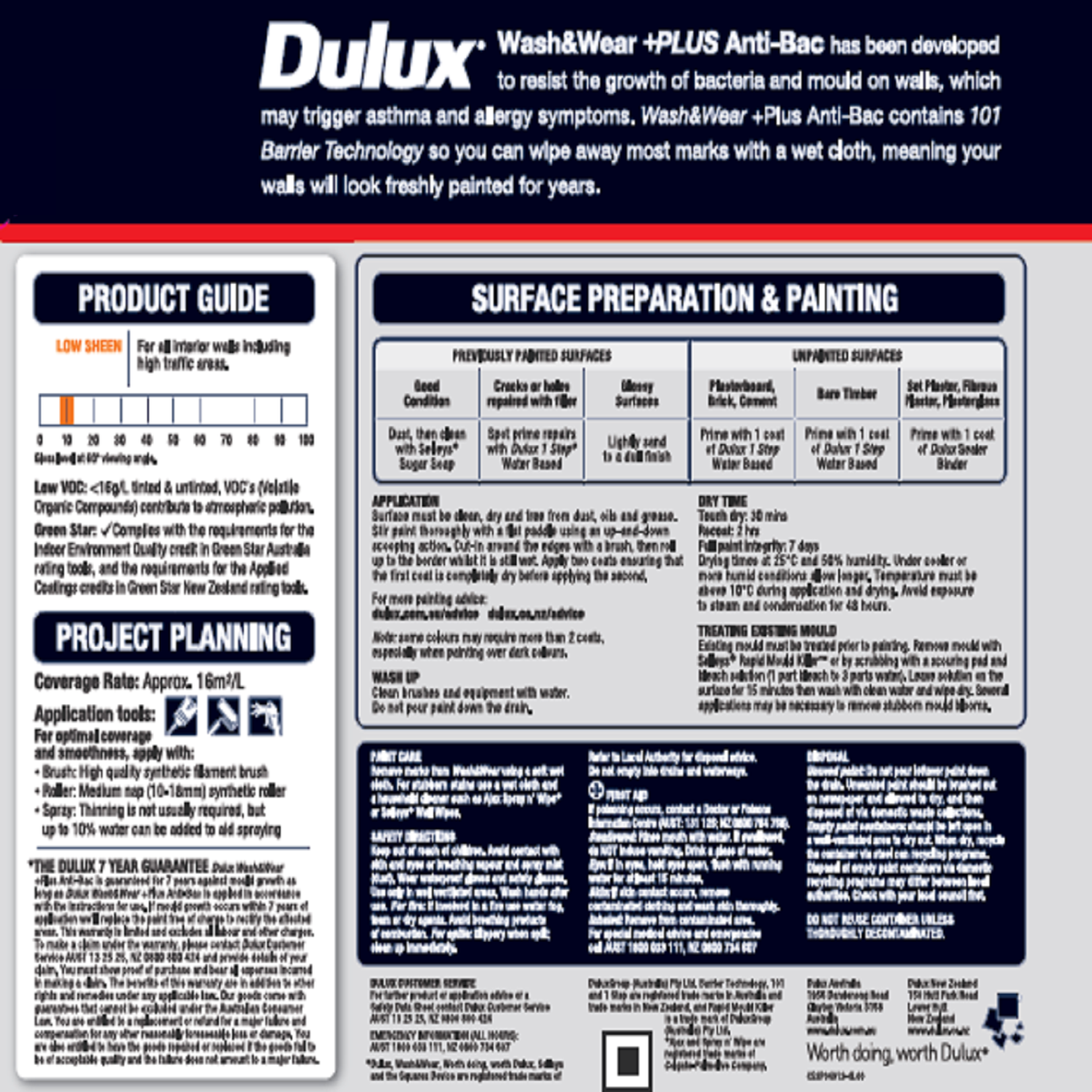 Dulux Interior Paint - 1L - Wash&Wear - Low Sheen - Vivid White - SuperSaverAU - view 3