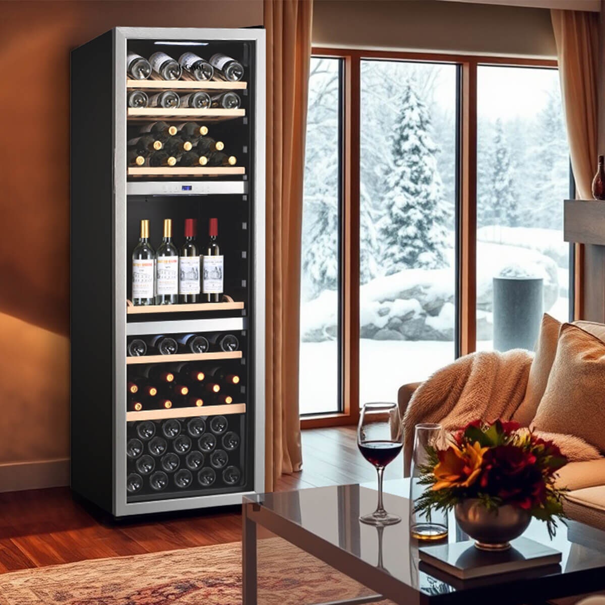 LeCavist 140 Bottle Triple Zone Wine Cabinet 282L - Stainless Steel, Triple Glazed Door - LEK1403ZPVX