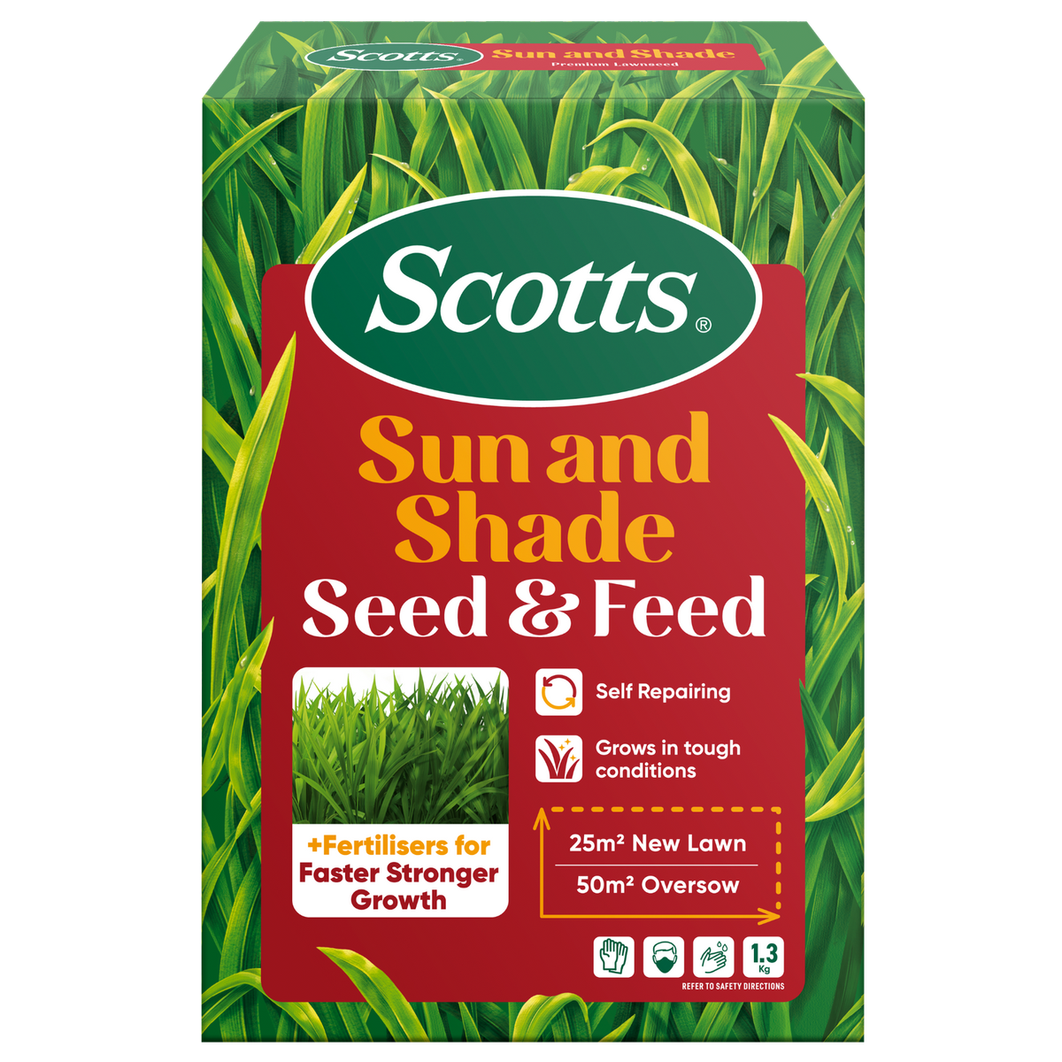 Scotts Lawn Builder 1.3kg Seed & Feed Sun Shade Lawn Seed - Nutrient Rich - SuperSaverAU - view 1
