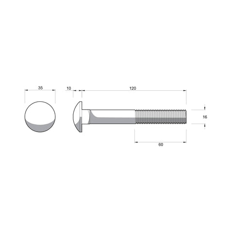 Zenith M16 x 120mm Hot Dip Galvanised Cup Head Bolt and Nut - Each