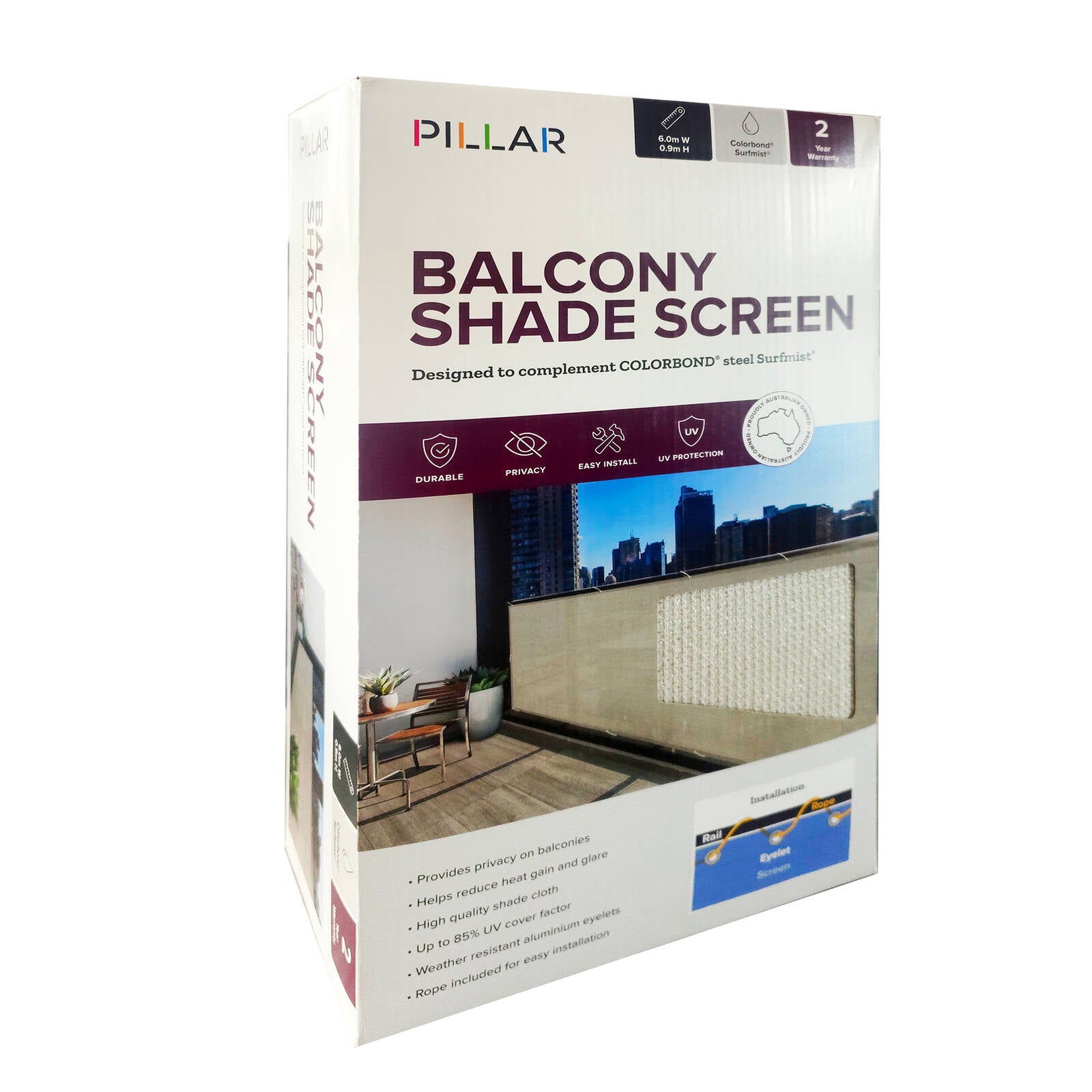 Pillar Products 0.9 x 6m Surfmist 85% Balcony Screen