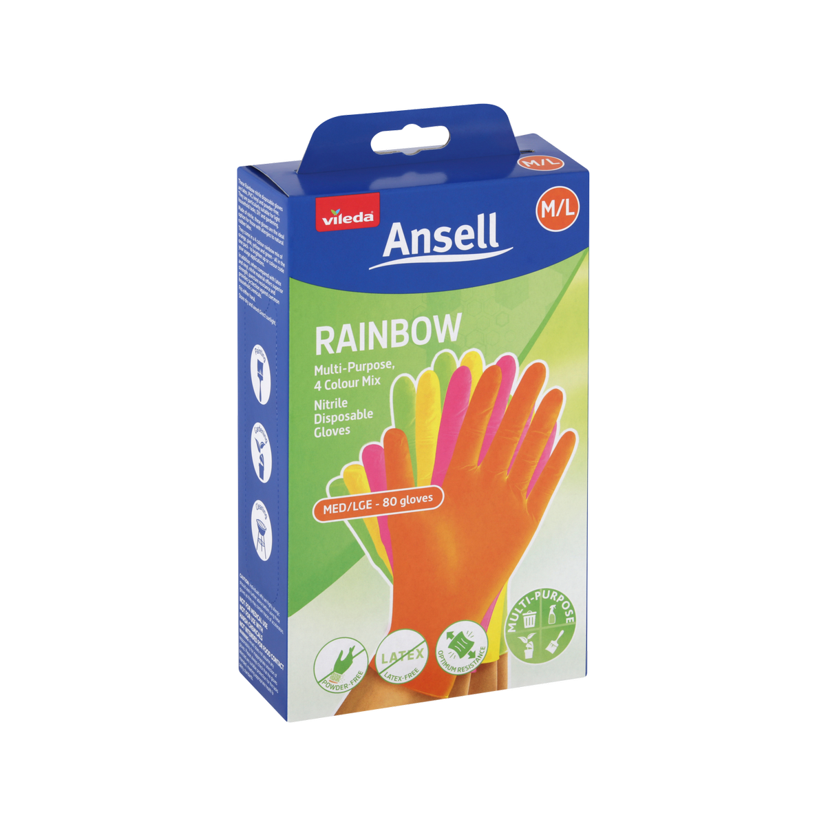 Vileda Ansell Rainbow Nitrile Gloves 80 Pack M/L - 120mm x 200mm - Latex-Free - SuperSaverAU - view 1