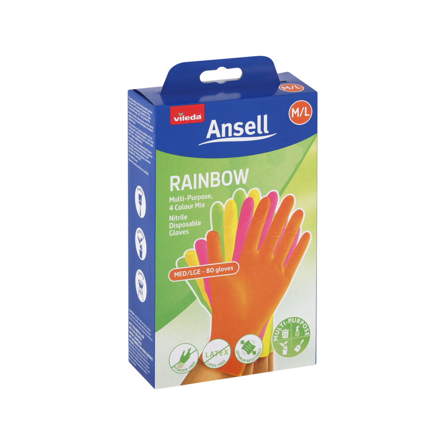 Vileda Ansell Rainbow Nitrile Gloves 80 Pack M/L - 120mm x 200mm - Latex-Free - SuperSaverAU - view 1