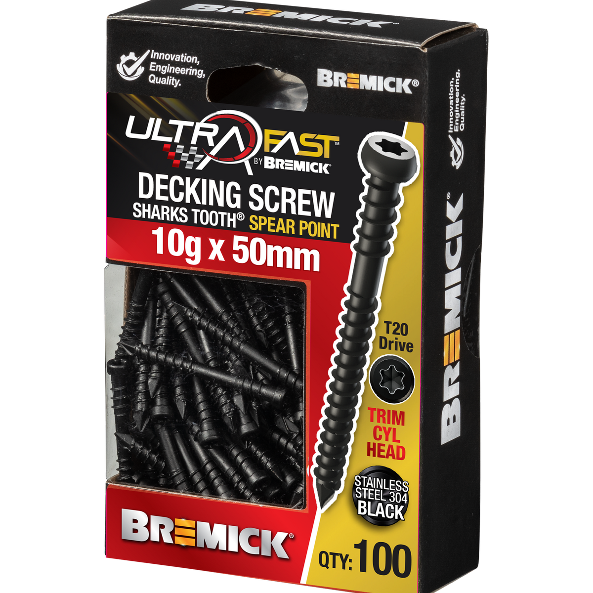 Bremick Decking Screws 10g x 50mm Black Stainless Steel 304 100 Pack - Easy Installation - SuperSaverAU - view 1
