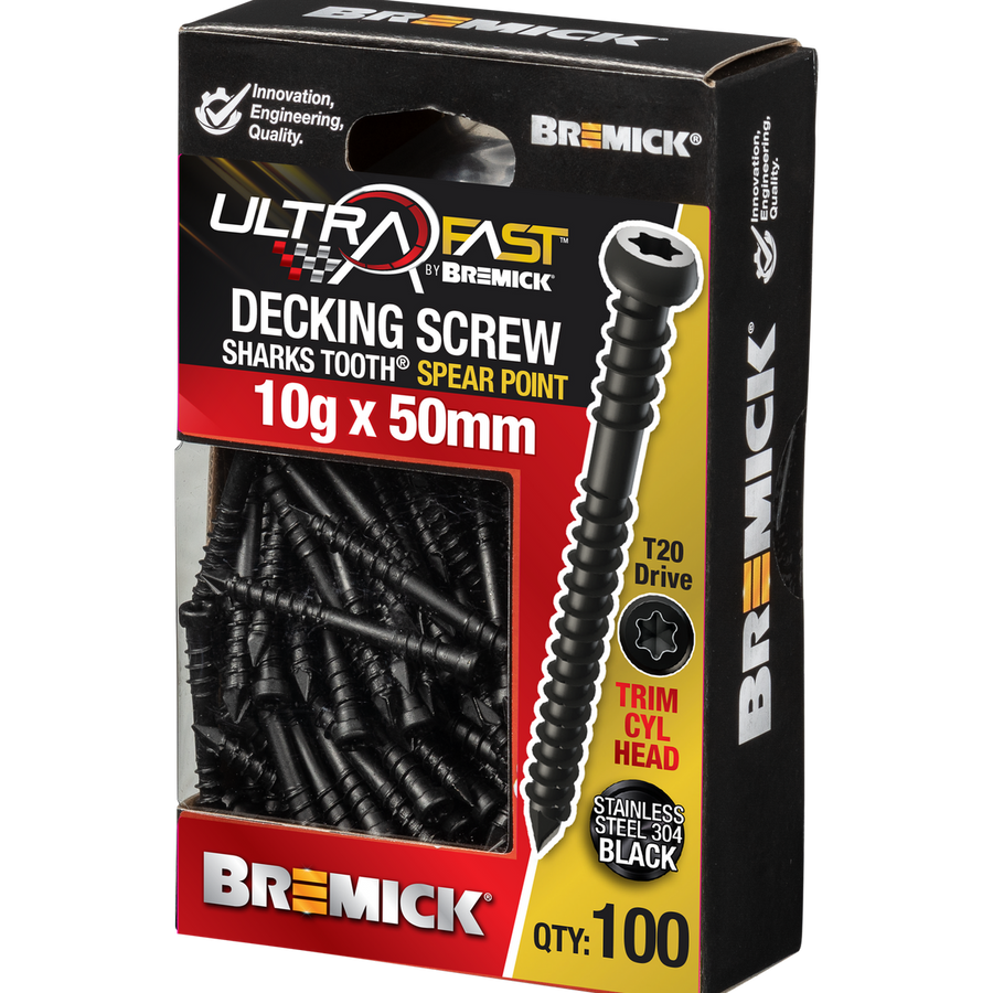Bremick Decking Screws 10g x 50mm Black Stainless Steel 304 100 Pack - Easy Installation - SuperSaverAU - view 1