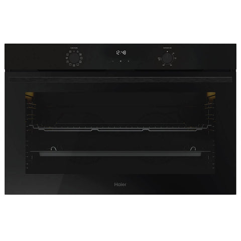 Haier 90cm 300 Series Built-In Oven - 138L, 11 Cooking Functions, Black Glass, Rapid Heat - HWO90S11EB3