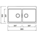 Abey Schock Horizont double bowl sink 860mm - black Magma, 20L bowls, topmount with overflow - N200B