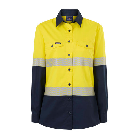 Citeco Women's Hi Vis Long Sleeve Taped Shirt - Yellow/Navy Cotton, Size 16