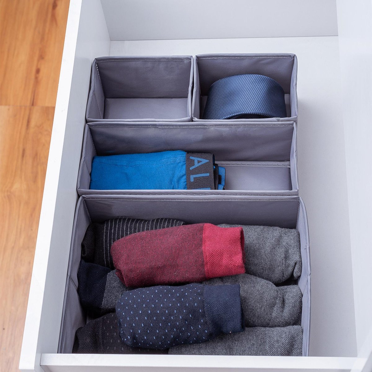 All Set Drawer Organiser - Set Of 4 - Polyester - Grey Storage Boxes - SuperSaverAU - view 2