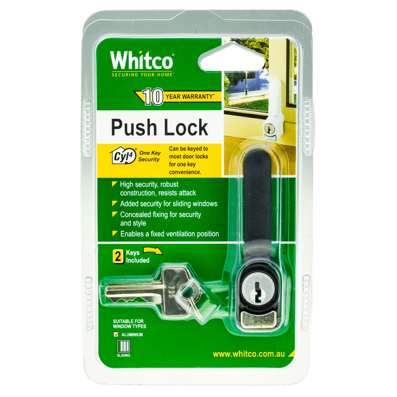 Whitco Sliding Window Push Lock - Black Lockable Zinc Diecast