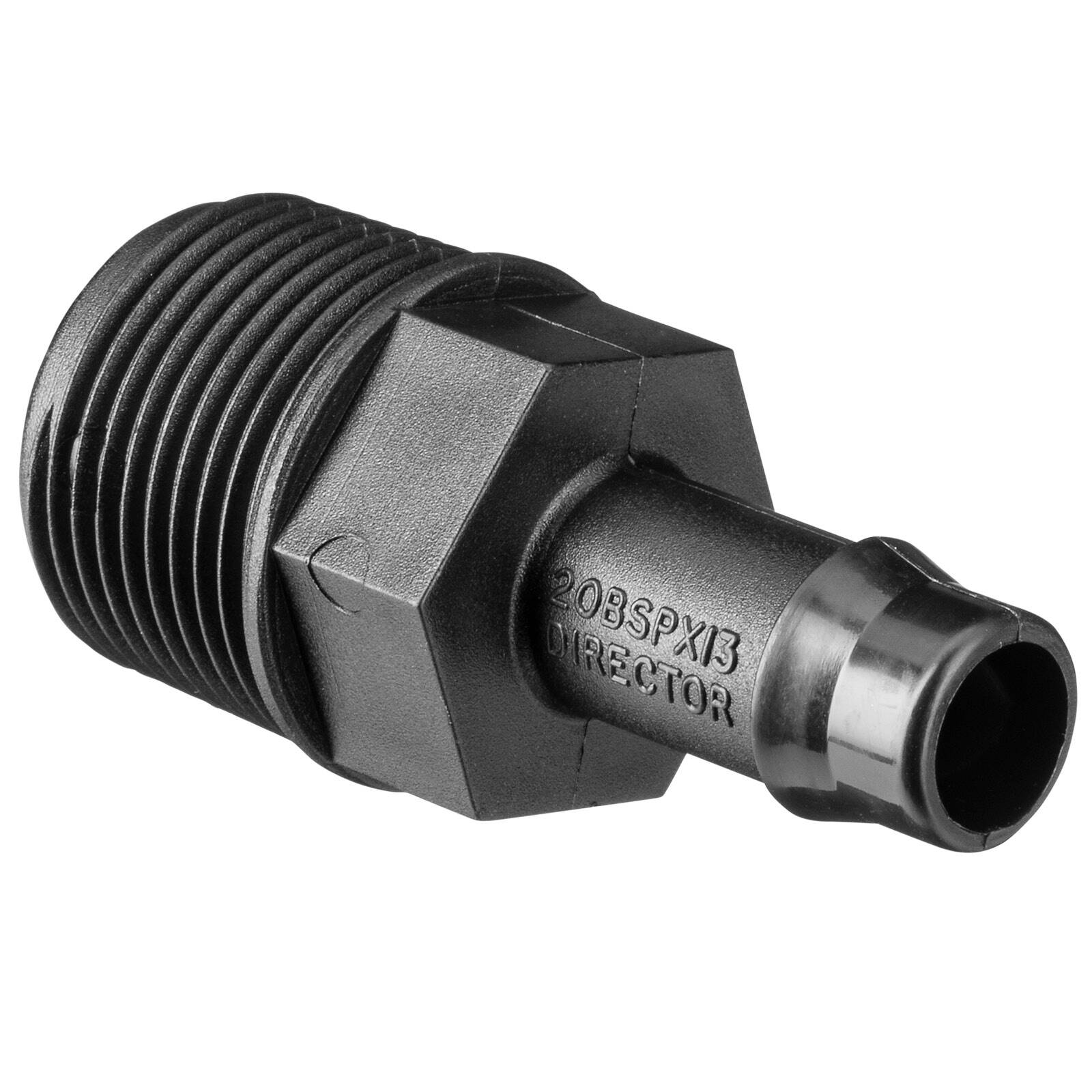 Pope 13mm Tail x 20mm BSP Male Director - Black Poly Irrigation Connector