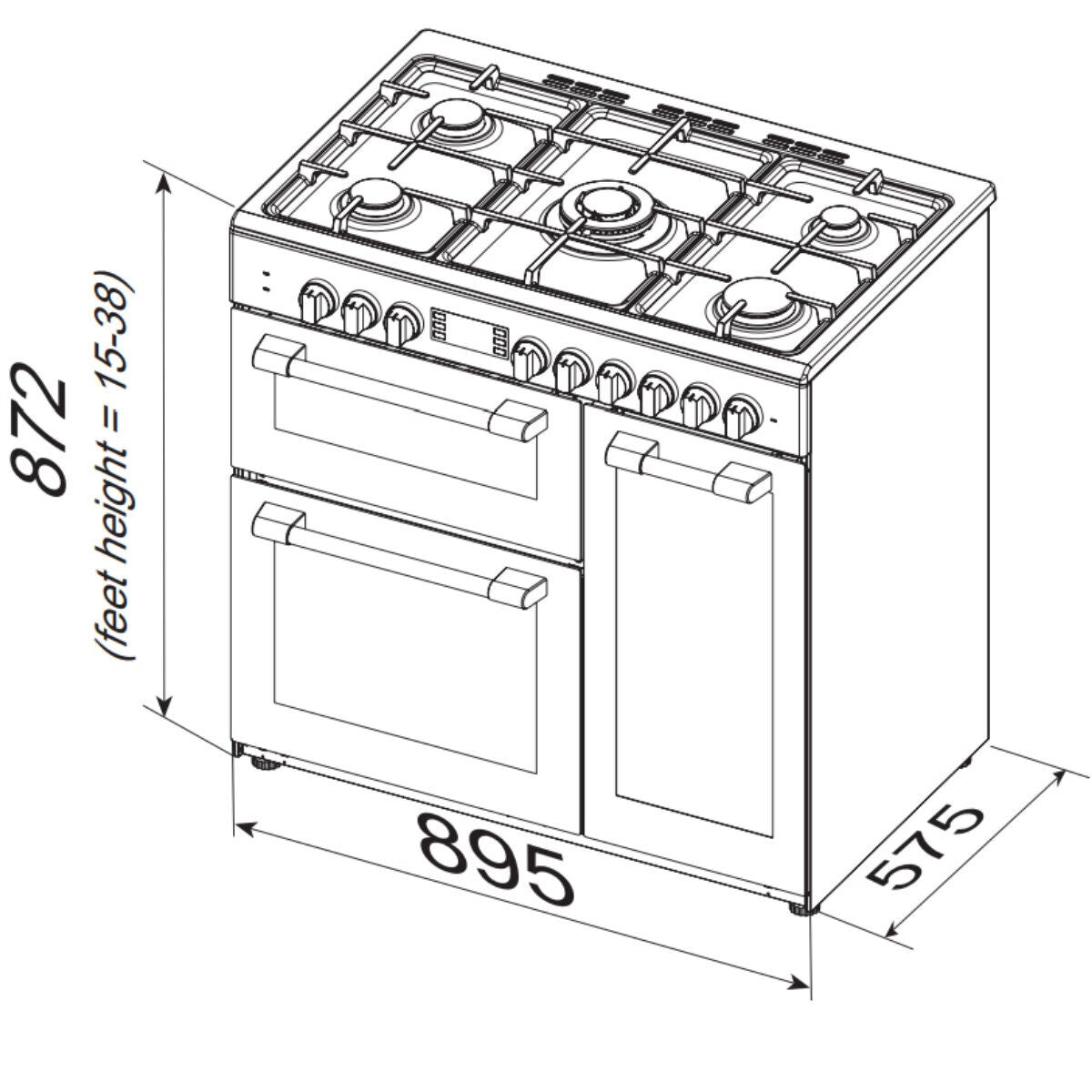 Artusi 90cm Dual Fuel Freestanding Oven in Cream - 5 Gas Burners, Two Ovens, Separate Grill - AFGR935CR