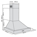 Belling 60cm canopy rangehood - Stainless steel - 800m³/h, 3 fan speeds, push button controls - BC60S