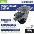 Easyroll Castor - 125mm - Blue Elastic Rubber - Non-Marking - 240kg Load - SuperSaverAU - view 5