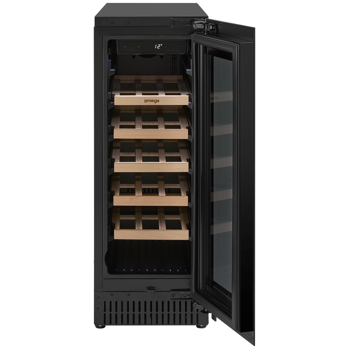 Omega 18 Bottle Single Zone Wine Cabinet - Black, Triple Glazed UV Glass, Built-In or Freestanding - OCW18SB