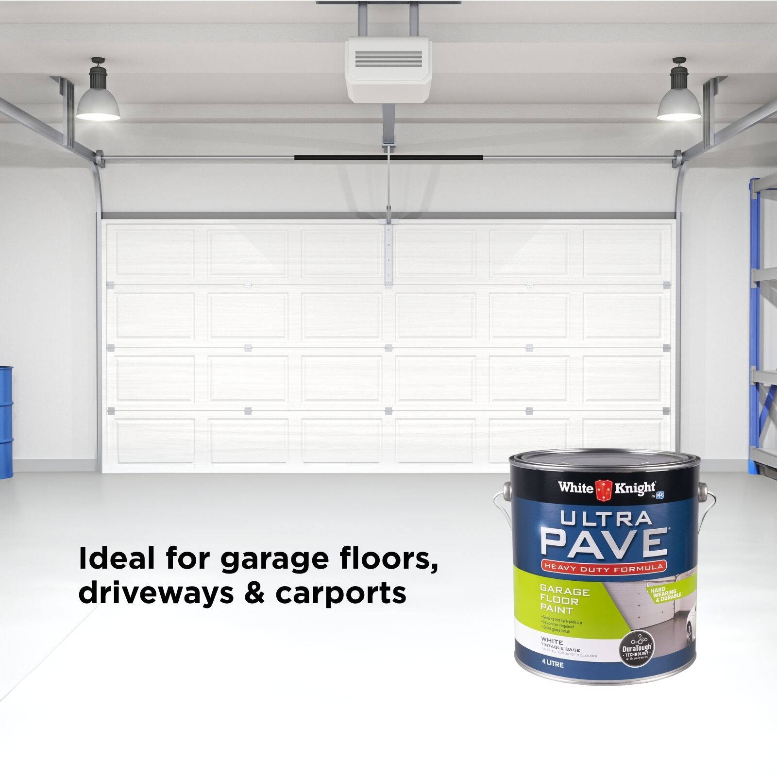 White Knight Ultra Pave 4L White Heavy Duty Garage Floor Paint - Oil Based, Outdoor