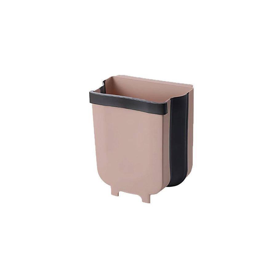 9 Litre Hanging Waste Bin, Wall Mounted Folding Kitchen Cabinet Trash Can - Dusty Pink