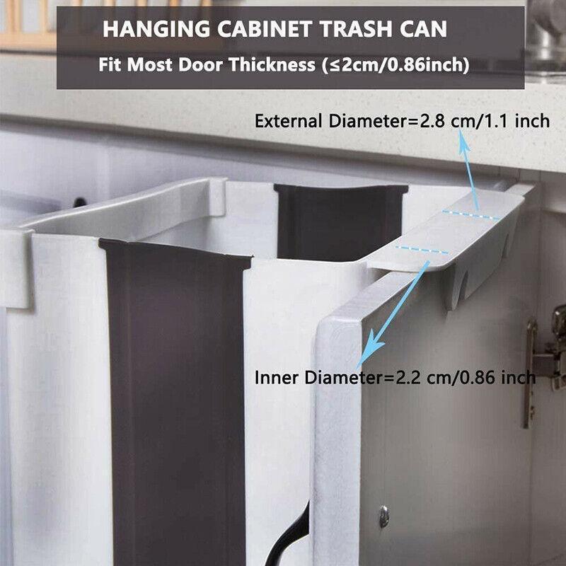 9 Litre Hanging Waste Bin, Wall Mounted Folding Kitchen Cabinet Trash Can - Dusty Pink - view 4
