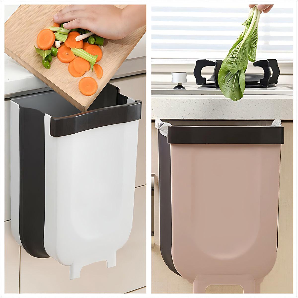 9 Litre Hanging Waste Bin, Wall Mounted Folding Kitchen Cabinet Trash Can - White - view 5