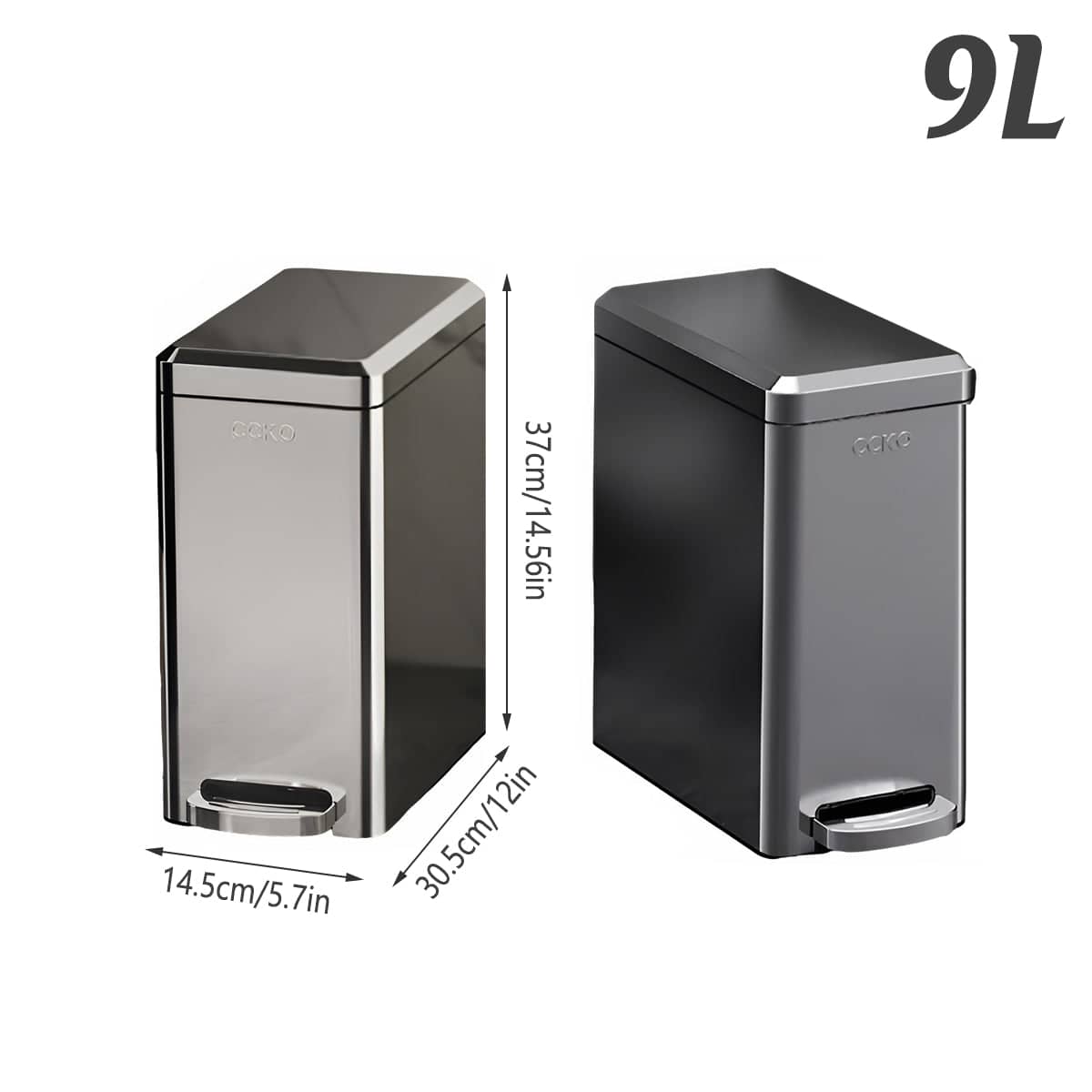 9 Litre Tungsten Steel Pedal Bin with Soft-Close Lid - Black - view 4