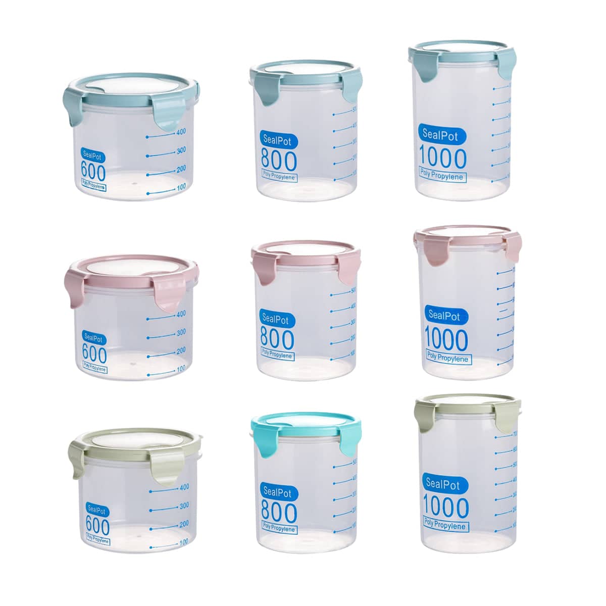 9 Piece Food Storage Container Set with Sealed Lids, 600ml, 800ml and 1000ml Jars - view 2