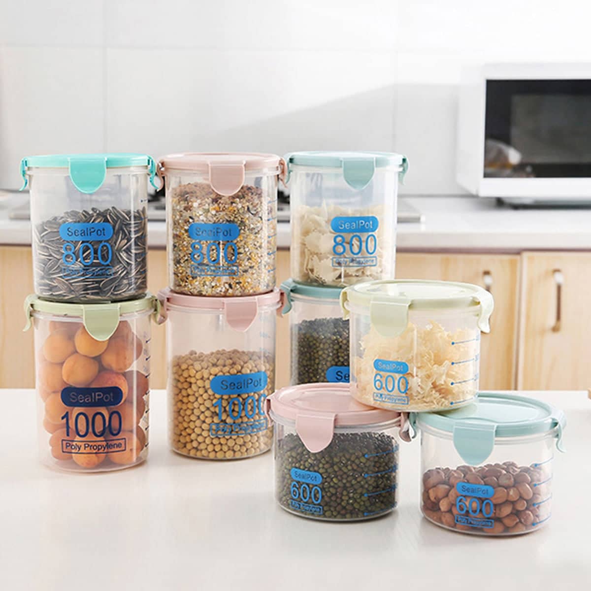 9 Piece Food Storage Container Set with Sealed Lids, 600ml, 800ml and 1000ml Jars - view 4