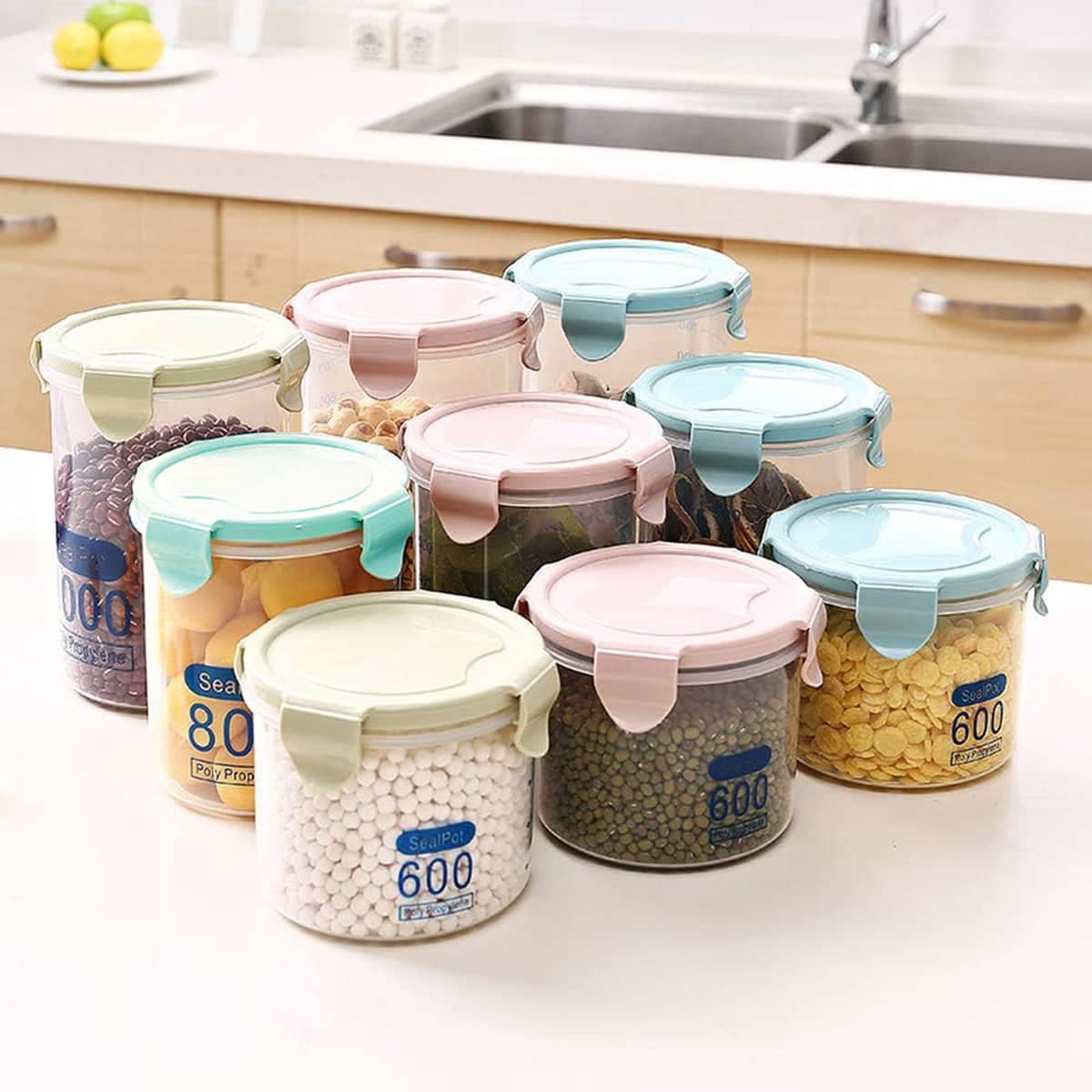 9 Piece Food Storage Container Set with Sealed Lids, 600ml, 800ml and 1000ml Jars - view 5