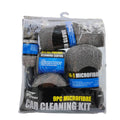 9 Piece Microfibre Car Cleaning Kit with Wash Mitt, Sponge and Brush - Grey