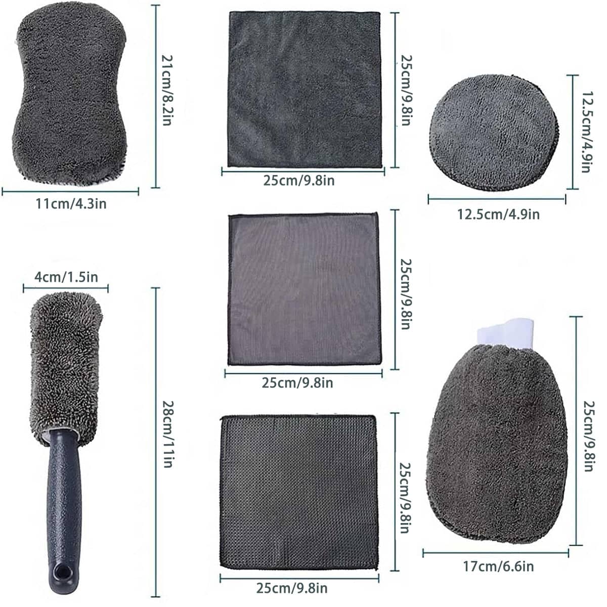 9 Piece Microfibre Car Cleaning Kit with Wash Mitt, Sponge and Brush - Grey - view 4