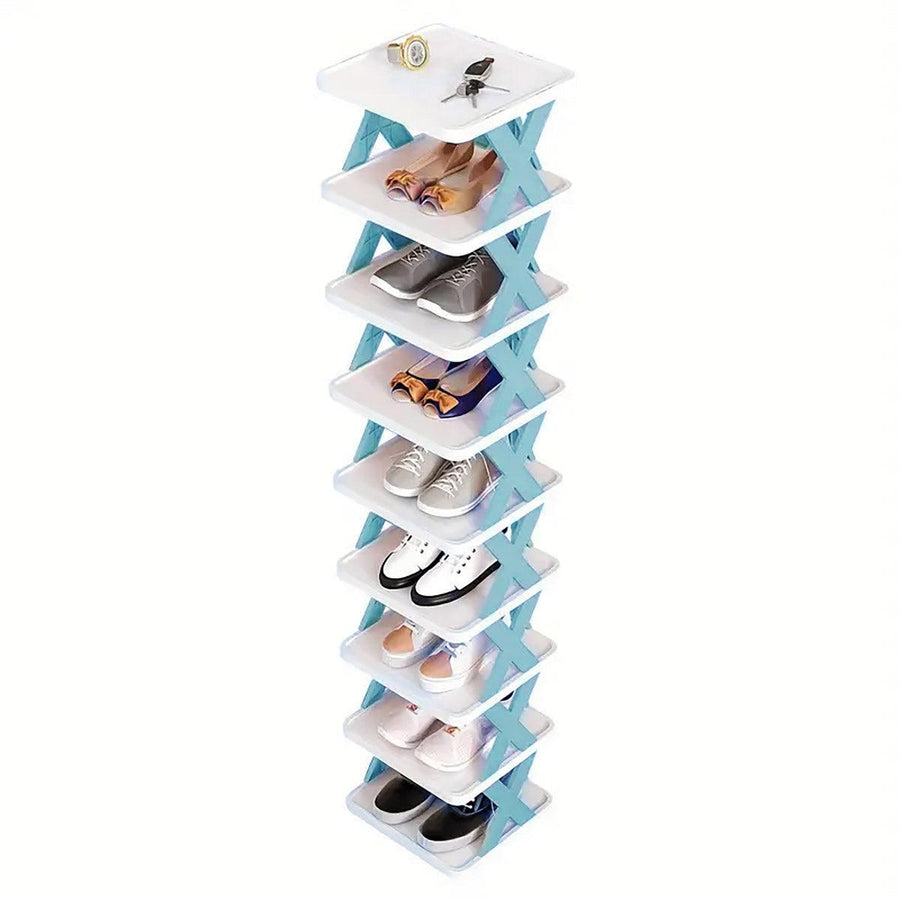 9 Tier Shoe Rack Space Saving Storage Organiser Stand - Blue