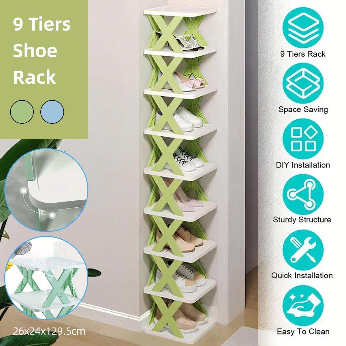 9 Tier Shoe Rack Space Saving Storage Organiser Stand - Blue - view 14
