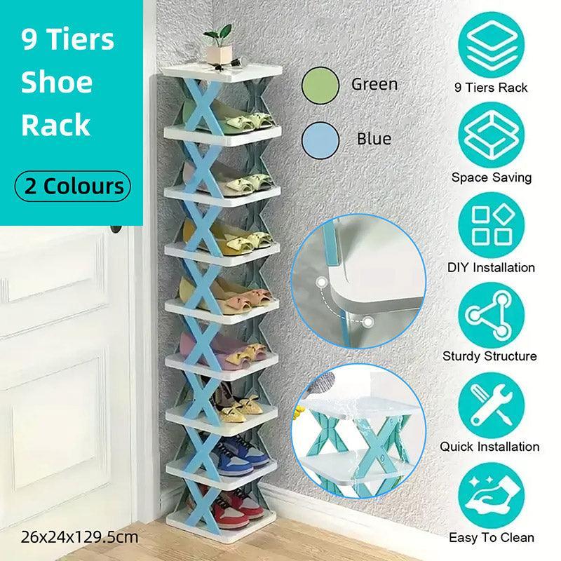 9 Tier Shoe Rack Space Saving Storage Organiser Stand - Blue - view 2