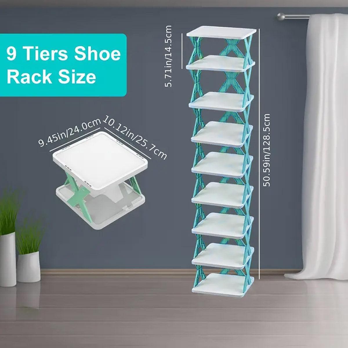 9 Tier Shoe Rack Space Saving Storage Organiser Stand - Blue - view 4