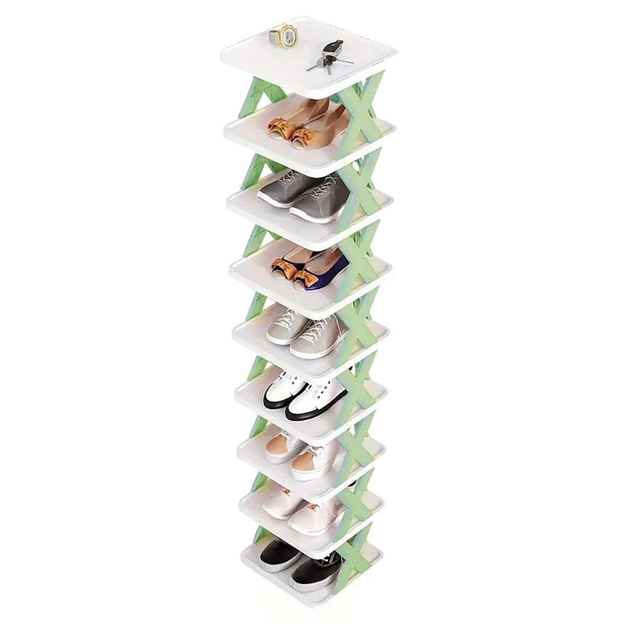 9 Tier Shoe Rack Space Saving Storage Organiser Stand - Green