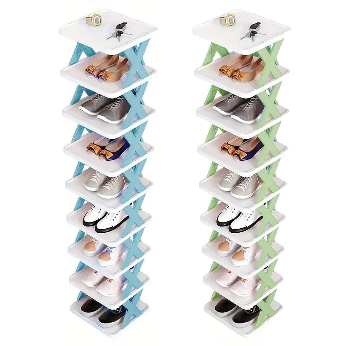 9 Tier Shoe Rack Space Saving Storage Organiser Stand - Green - view 3