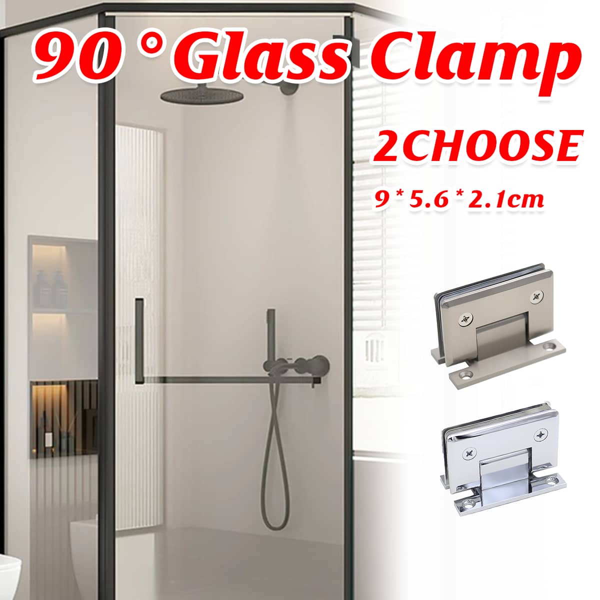 90 Degree Glass Shower Clamp with Bevel Edge - Chrome - view 2