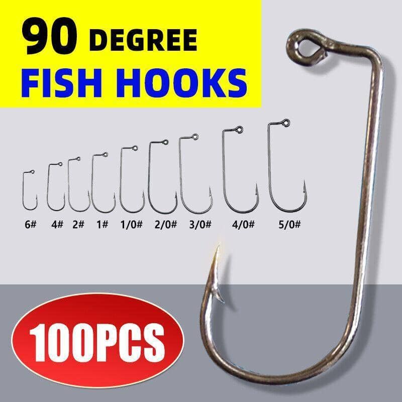 90 Degree High Carbon Steel Jig Hooks for Fishing - Size 4/0, Pack of 100 - view 2