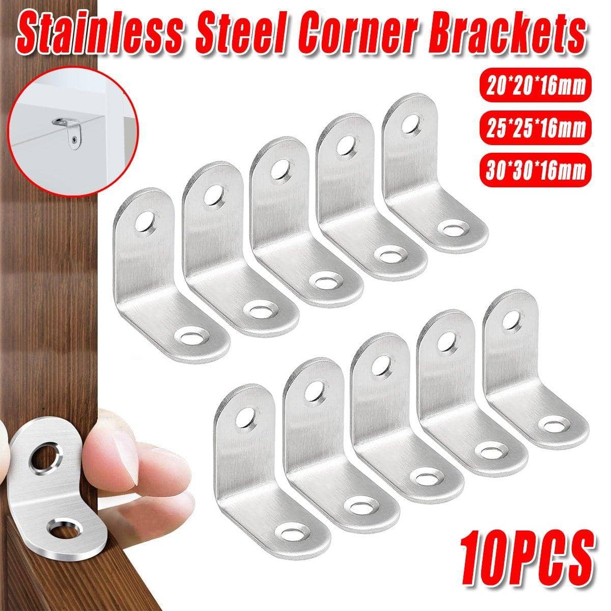 90 Degree Stainless Steel Angle Brackets - 30 x 30 x 16 mm, Pack of 10 - view 2