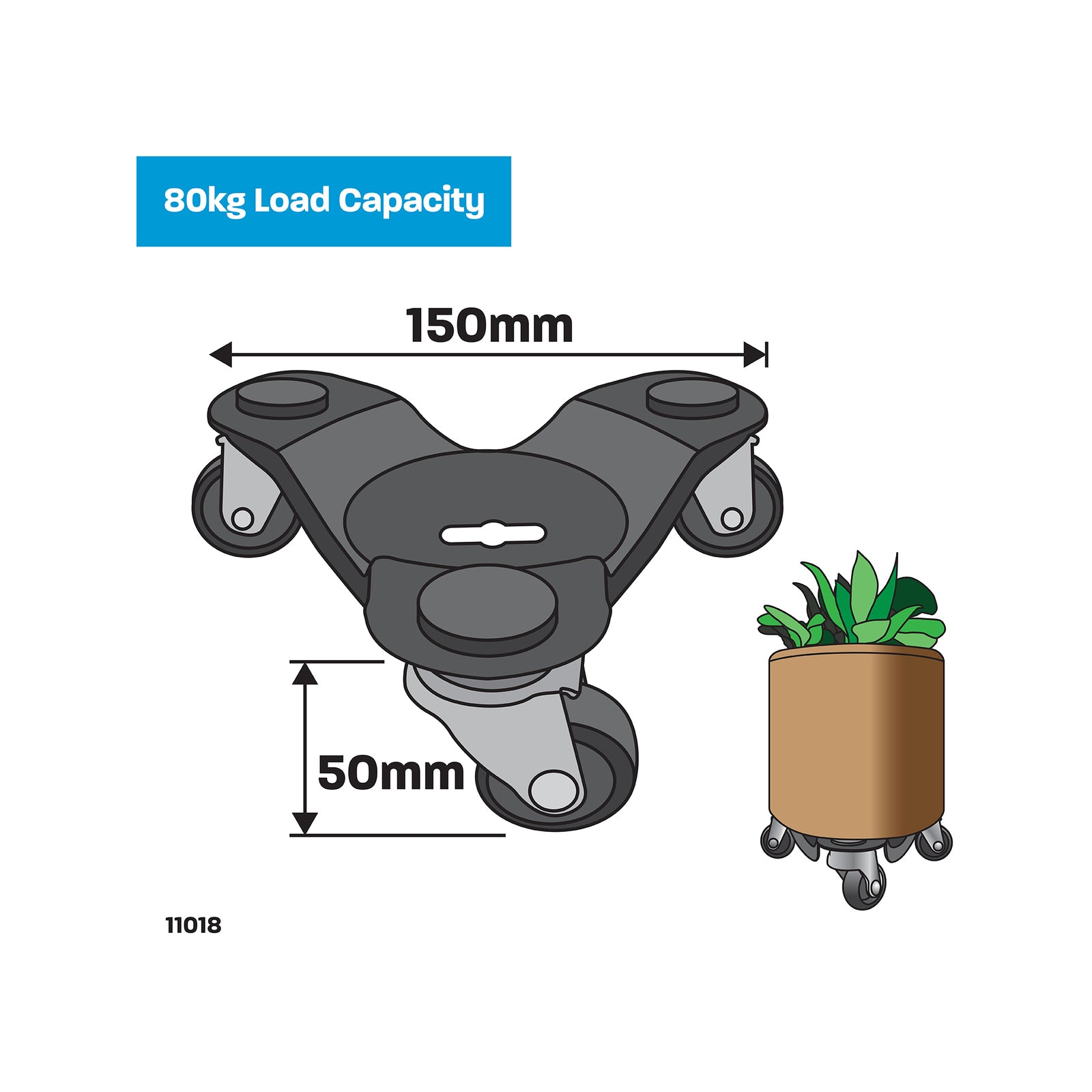 Move It 80kg 150 x 50mm Triangular Dolly - Black