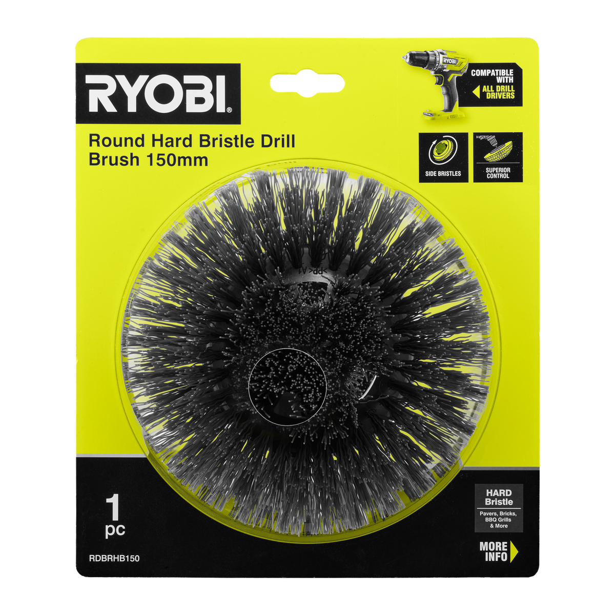Ryobi 150mm Round Hard Bristle Brush - Tough Cleaning Tool - Durable Bristles - SuperSaverAU - view 2