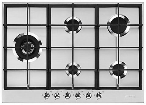Smeg 72cm 5 Burner Gas Cooktop - Stainless Steel - Dual Wok Controls - Top Mount - PX375LAU