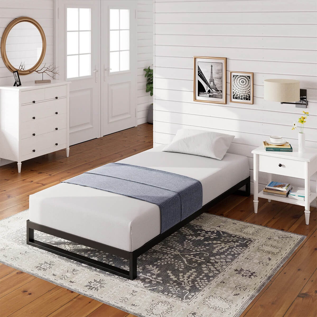 Zinus Single 18cm Low Metal Bed Frame - Black, Steel Frame with Wood Slats - AU-SSBF-7S