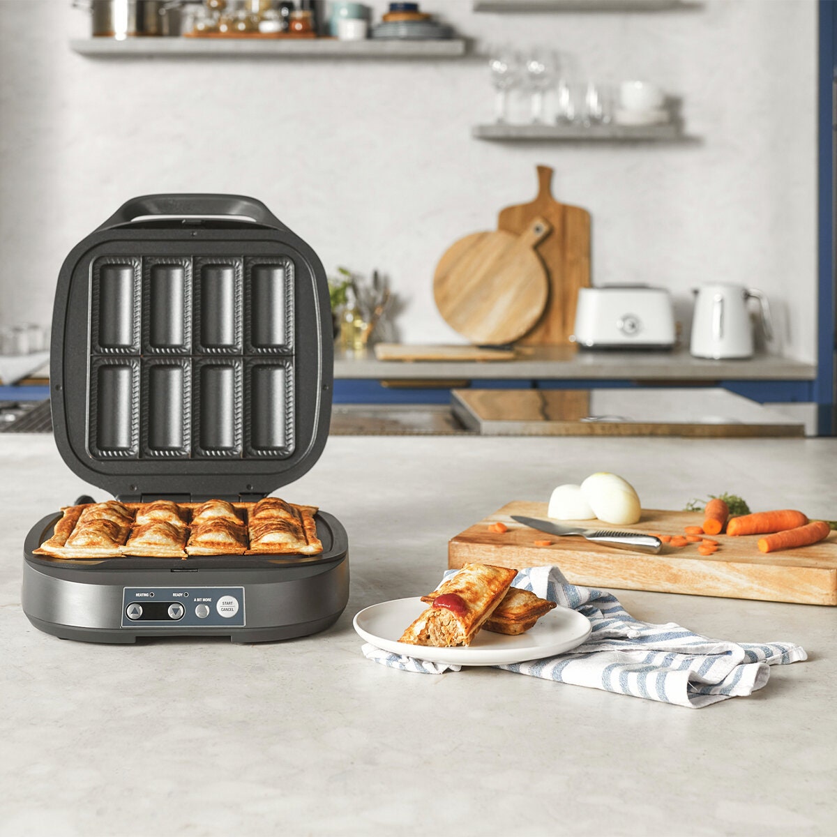 Breville Quick and Easy Pie Maker - 8 Pie Wells, Seal and Snap Plates, Programmable Timer, Grey - LPI285GRY
